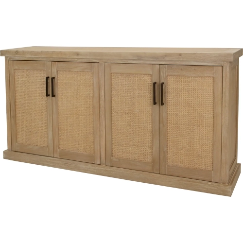 Armoni 4 Door Buffet Sideboard in Brushed Sand Beige Wood & Rattan